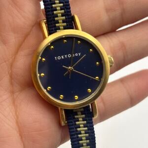 Tokyo Bay Gold Tone Blue Dial St. Steel 28mm Women’s Watch Working New Battery